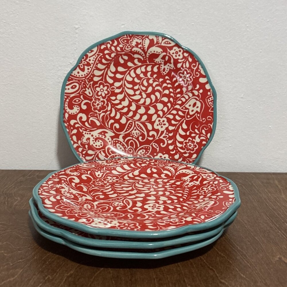 Lot 4 Pioneer Woman Stoneware Salad Dessert Plate Traveling Vines Excellent 8.5"